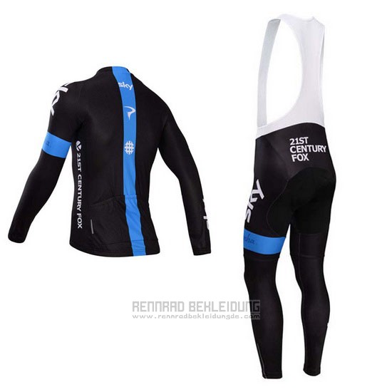 2014 Fahrradbekleidung Sky Shwarz und Azurblau Trikot Langarm und Tragerhose